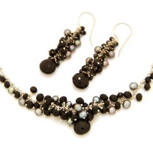 Black Spinel & Peal Cluster Necklace