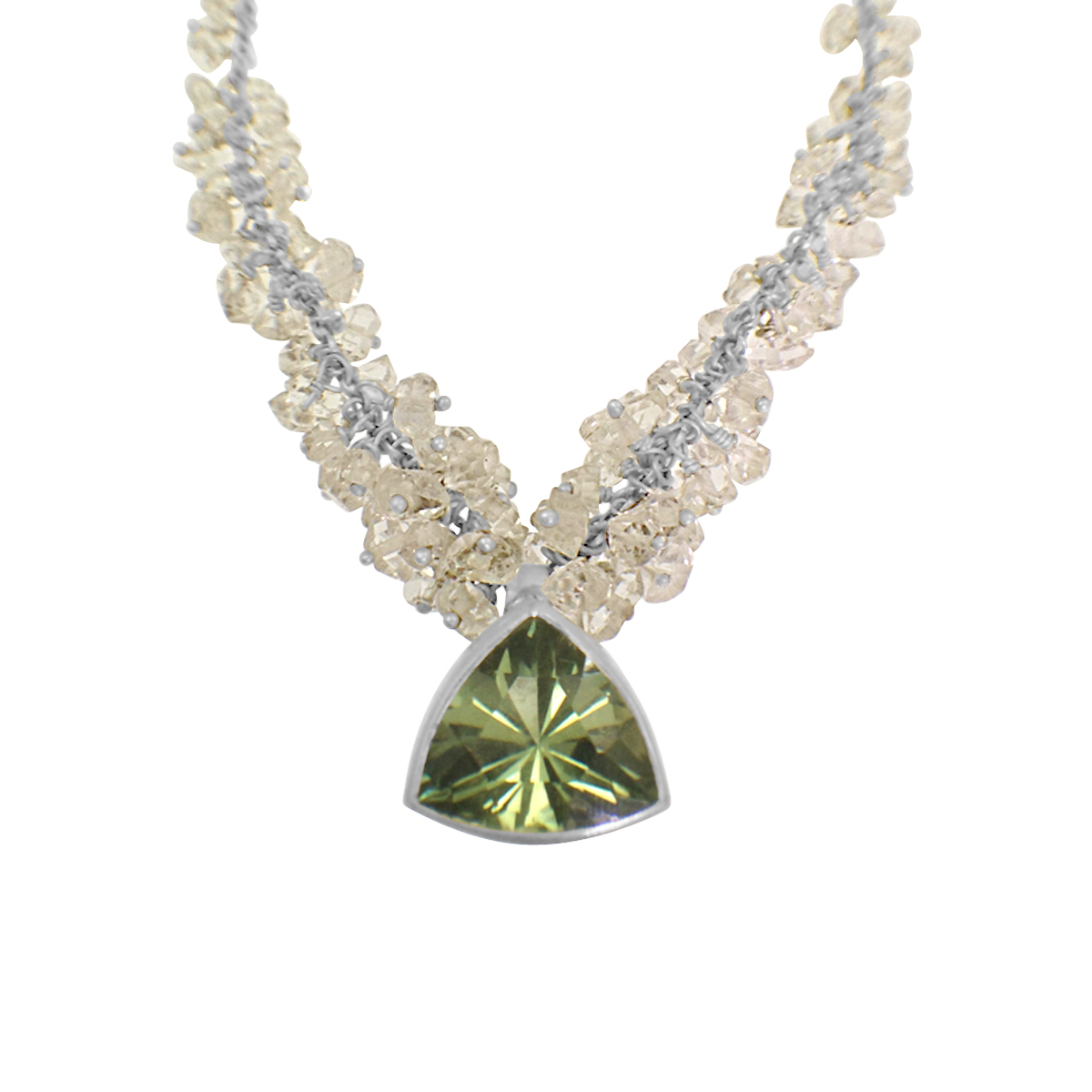 Cluster necklace trillion green amethyst