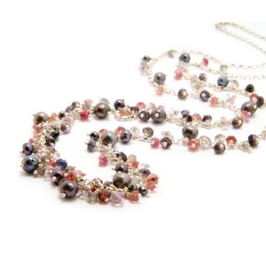 Cluster silver mixed gemstone necklace