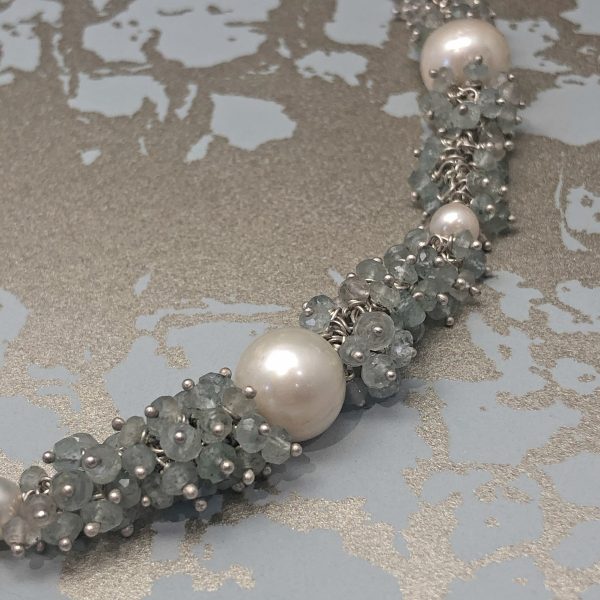 cluster eternity necklace aquamarine and pearl 1