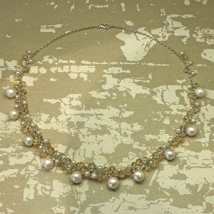 long cluster necklace citrine and pearl