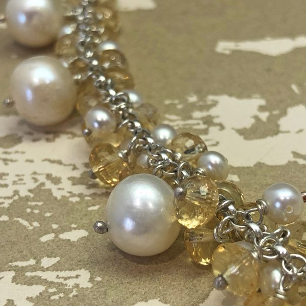 long cluster necklace citrine and pearl 1