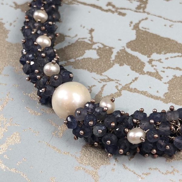 cluster necklace iolite and pearl 2