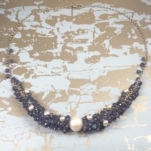 cluster necklace iolite and pearl