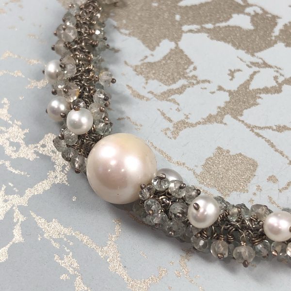 cluster necklace aquamarine and pearl 2