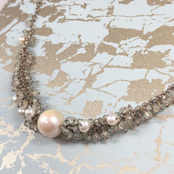 cluster necklace aquamarine and pearl 1