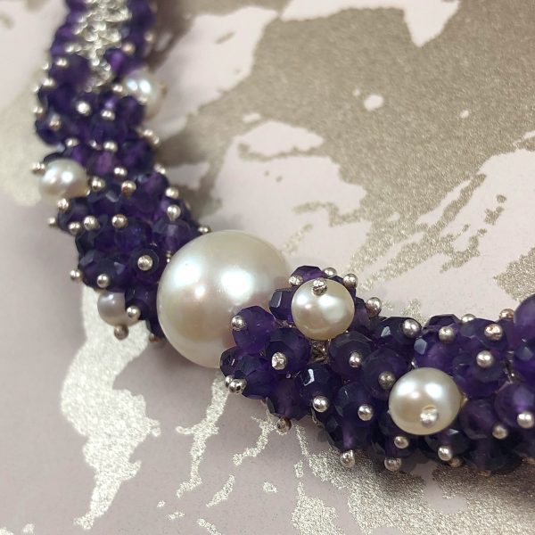 cluster necklace amethyst and pearl 2