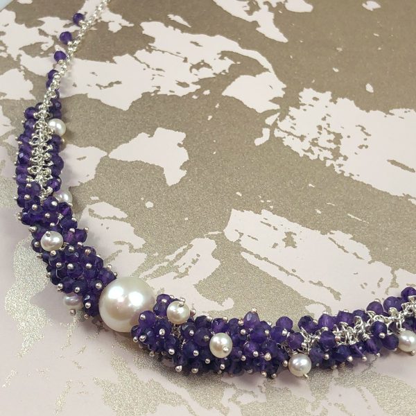 cluster necklace amethyst and pearl 2