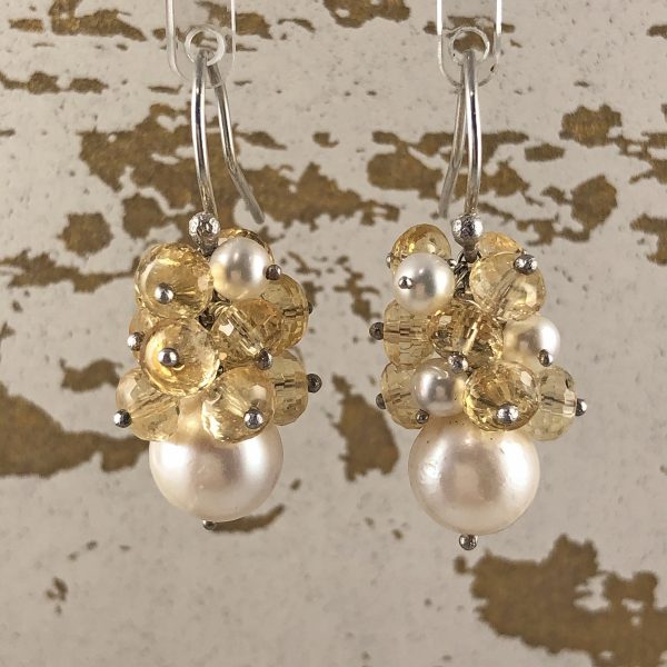 Cluster earrings citrine and pearl