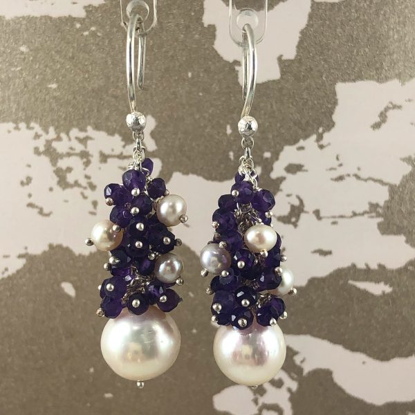 cluster earrings amethyst and pearl