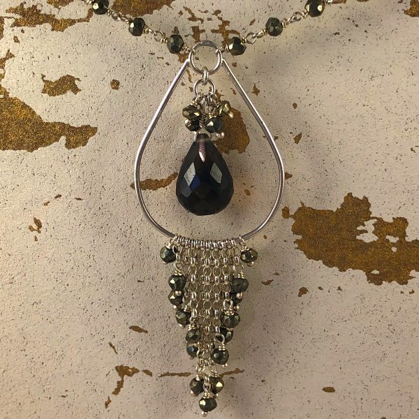 Boholux necklace smoky quartz and iron pyrite 3