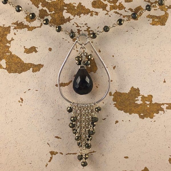 Boholux necklace smoky quartz and iron pyrite 4