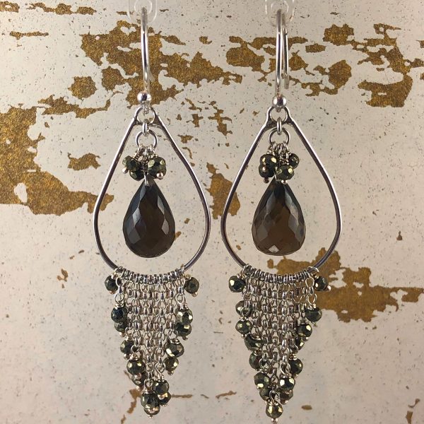Boholux earrings smoky quartz and iron pyrite 2