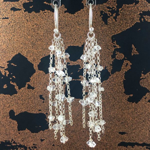 Waterfall silver crystal quartz earrings