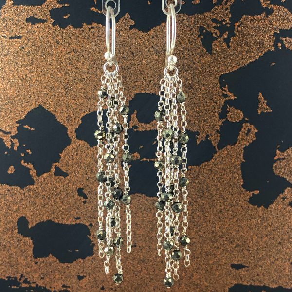 Waterfall silver pyrite earrings