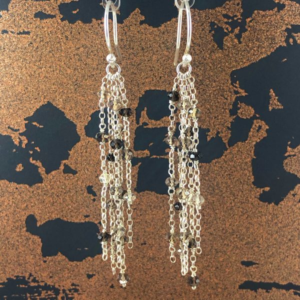 Waterfall silver smoky quartz earrings