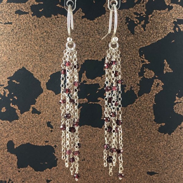Waterfall silver garnet earrings