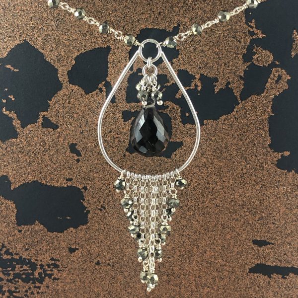 Boholux necklace smoky quartz and iron pyrite