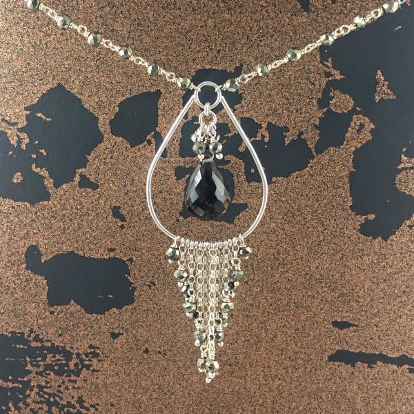 Boholux necklace smoky quartz and iron pyrite 2