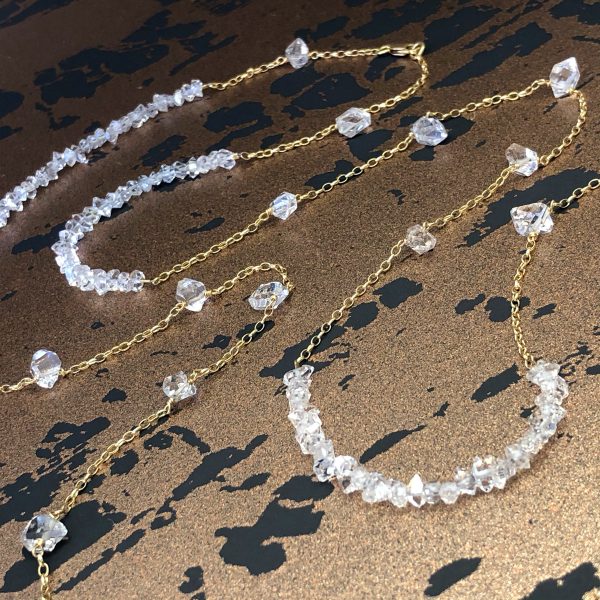Waterfall crystal quartz extra long necklace close up