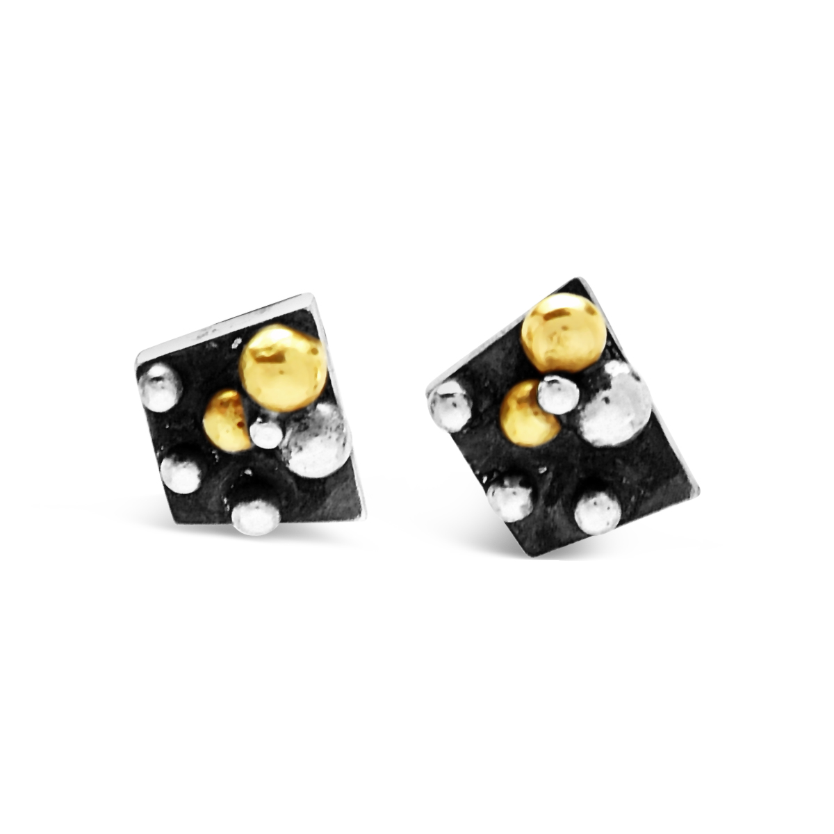 Molecule silver and gold angled earrings