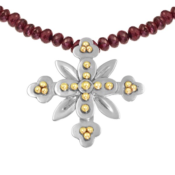 Molecule quatrefoil cross necklace