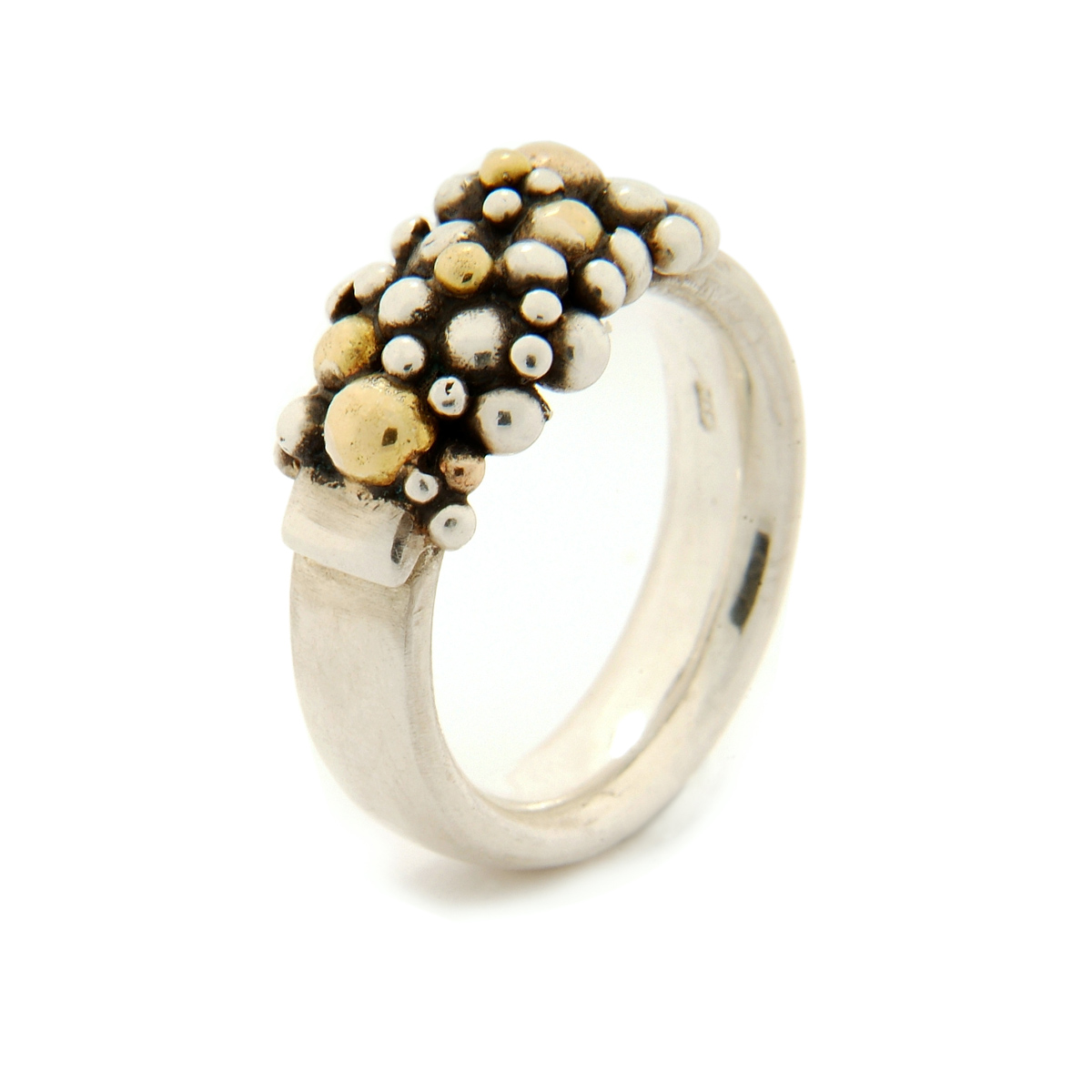 Molecule semi ring silver and 18ct gold