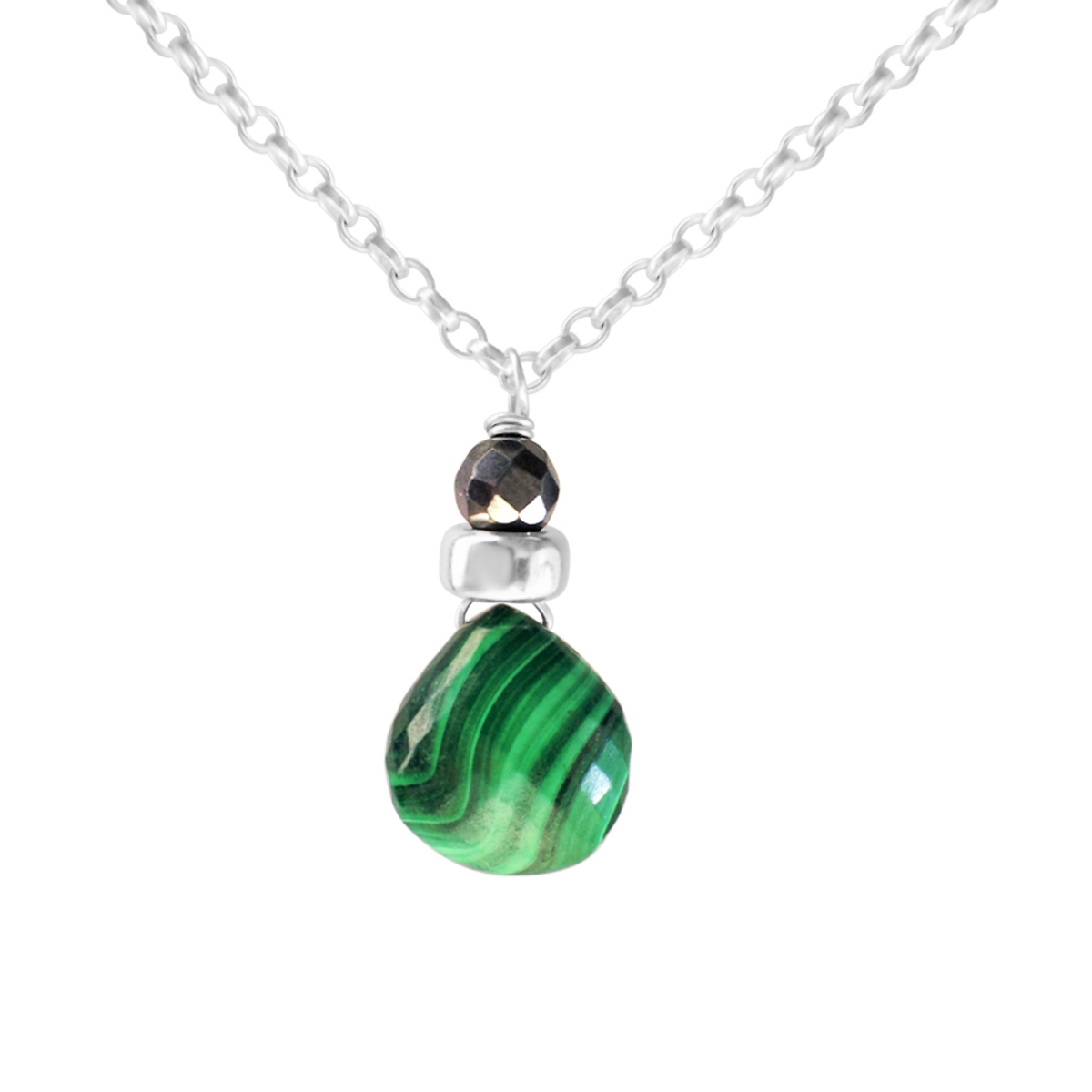 Perfume Bottle malachite and haematite necklace