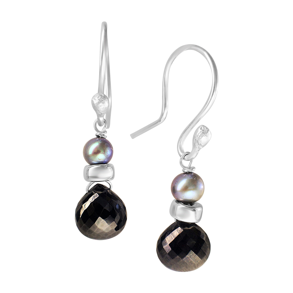 Perfume Bottle black spinel blue pearl earrings