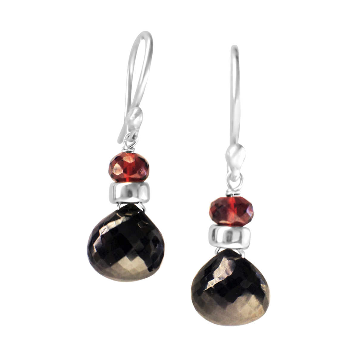 Perfume Bottle black spinel and garnet earrings