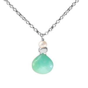Perfume Bottle amazonite and white pearl necklace