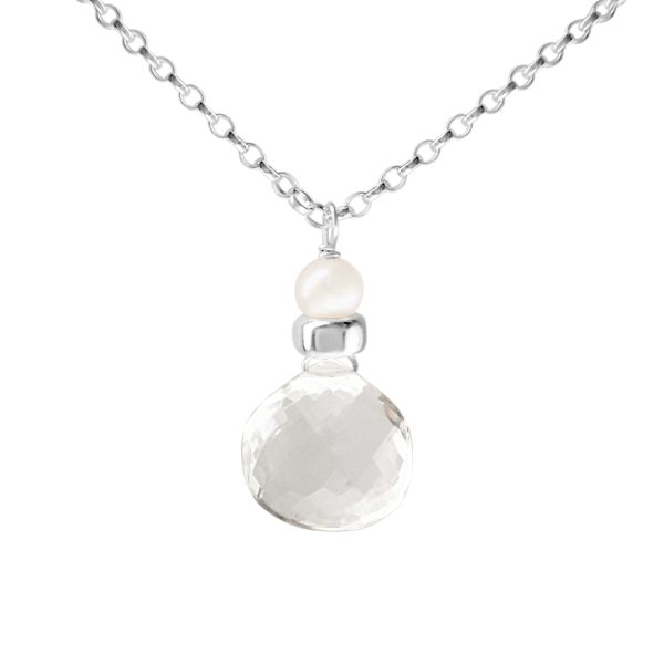 Perfume Bottle crystal quartz and white pearl necklace