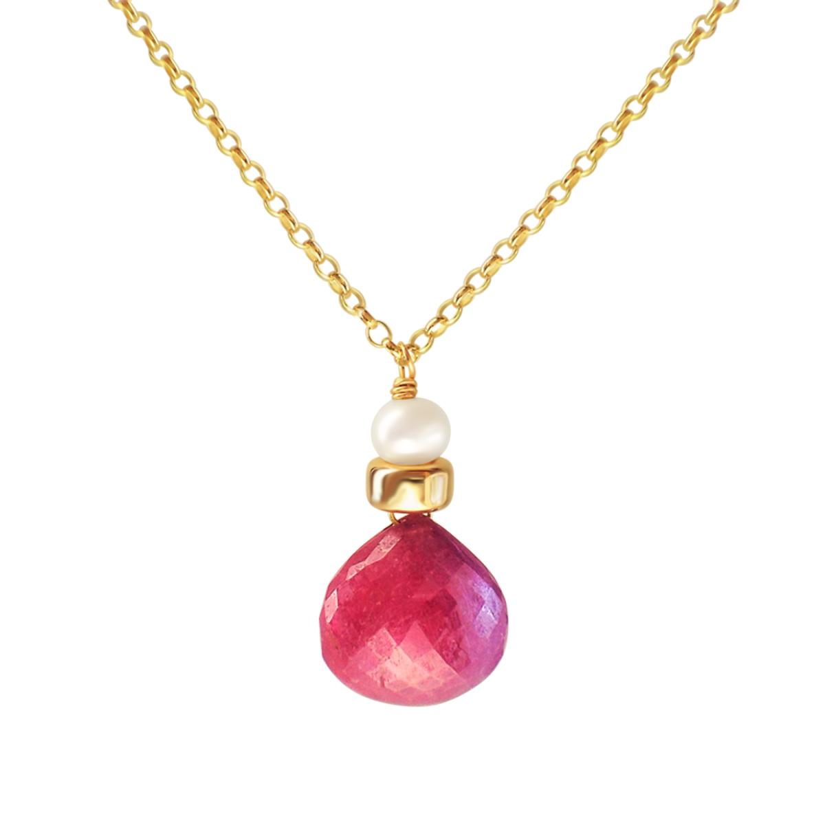 Perfume Bottle pink sapphire gold necklace