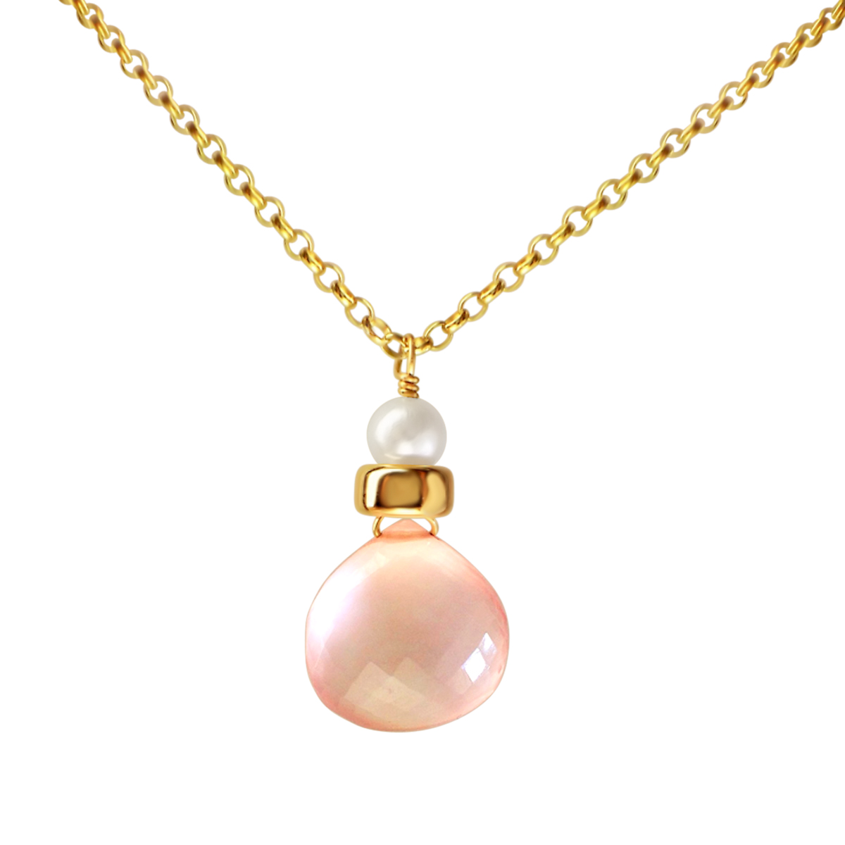 Perfume Bottle rose quartz gold necklace