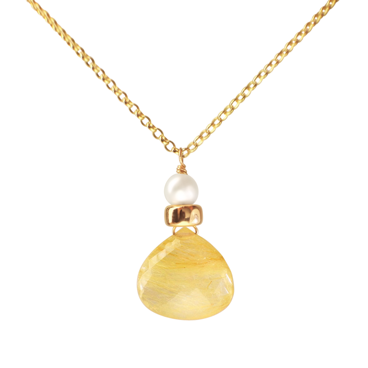 Perfume Bottle rutilated quartz gold necklace