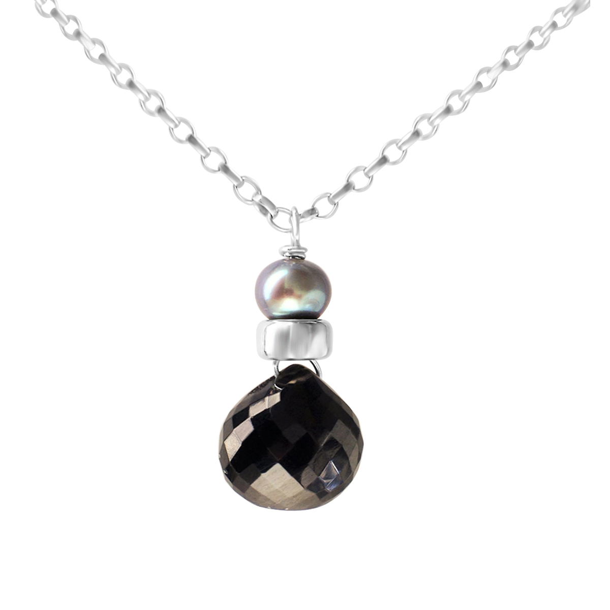 Perfume Bottle black spinel and blue pearl necklace