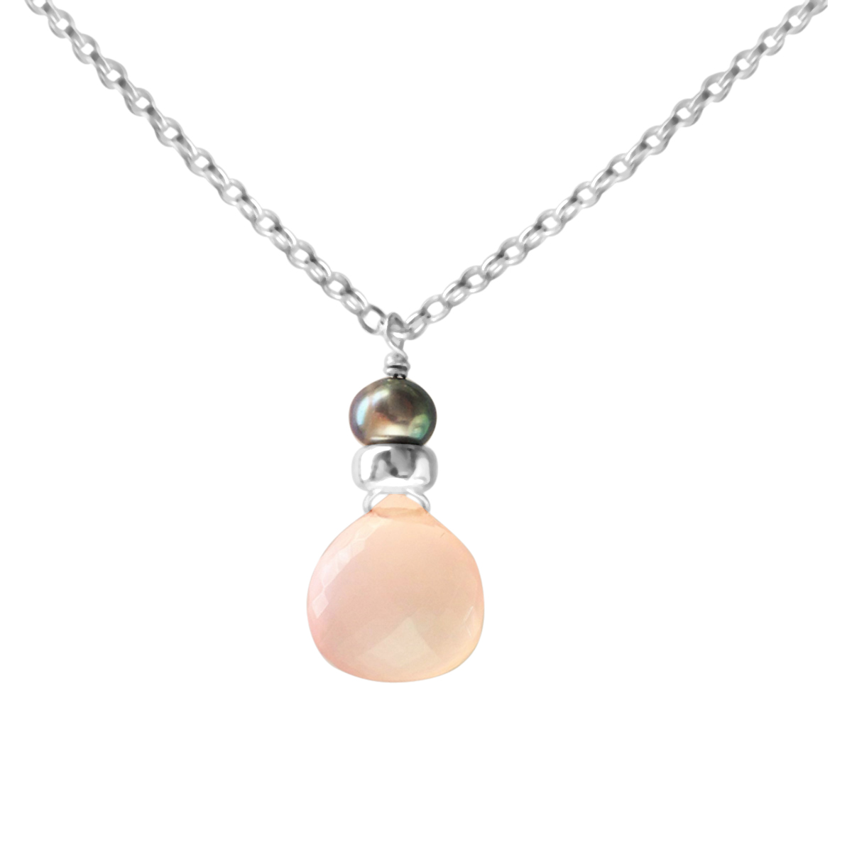 Perfume Bottle rose quartz and blue pearl necklace