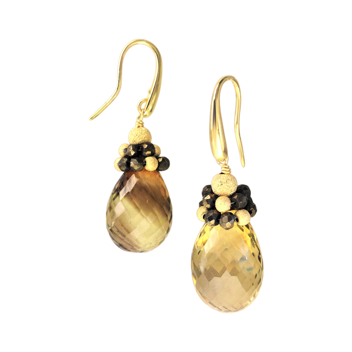 Smoky quartz 18ct gold earrings