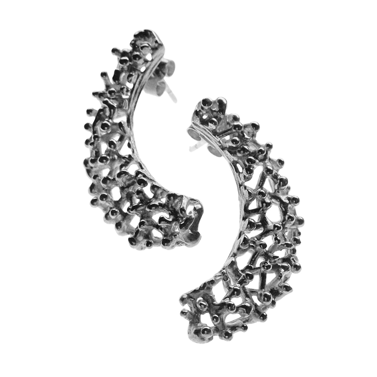 Twiggy silver crescent earrings